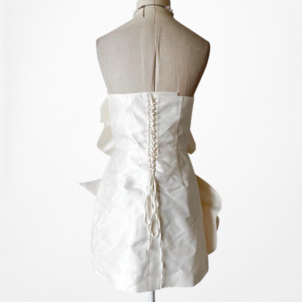 Off White Cream Strapless Floral Applique Bodycon Mini Cocktail Dress Size S/M - Picture 9 of 9